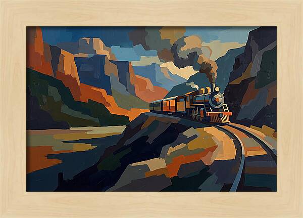 Vintage Train Winding Through Mountains