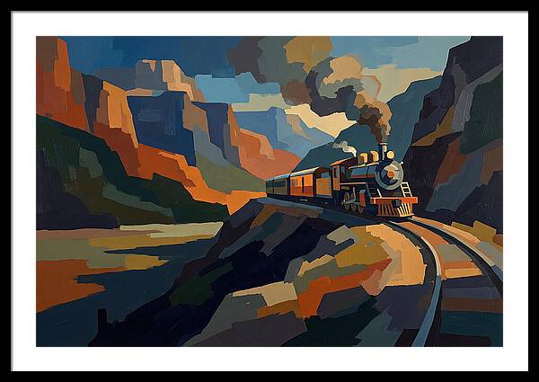 Vintage Train Winding Through Mountains