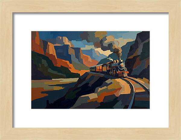 Vintage Train Winding Through Mountains