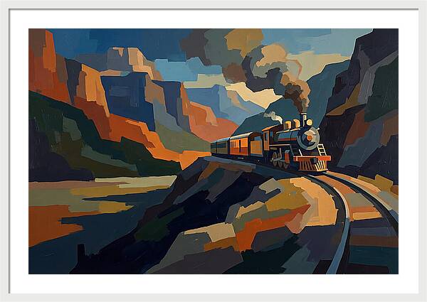 Vintage Train Winding Through Mountains