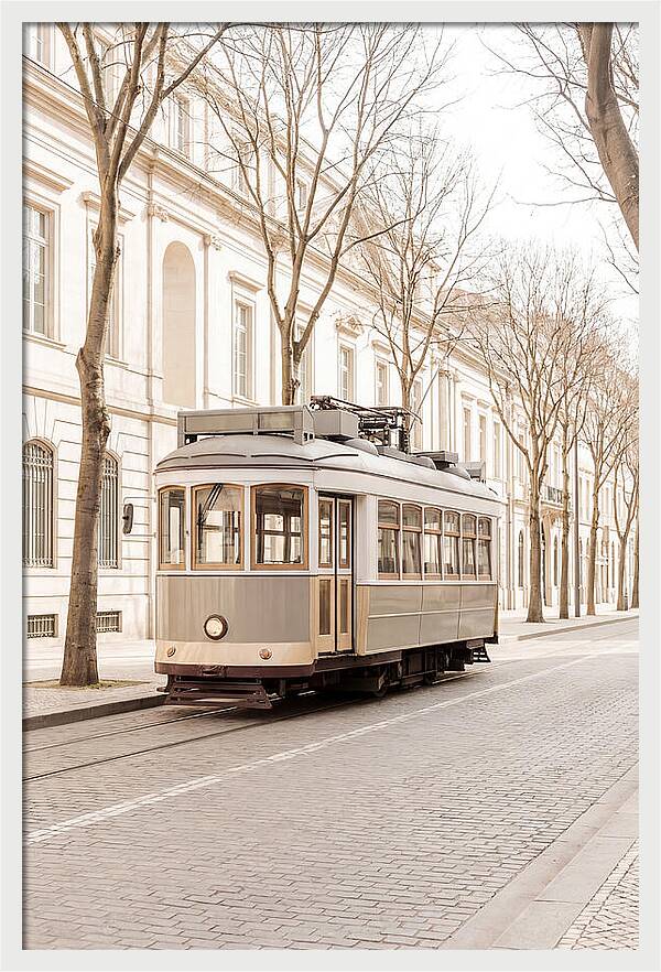 Vintage Tram On Tree Lined Boulevard