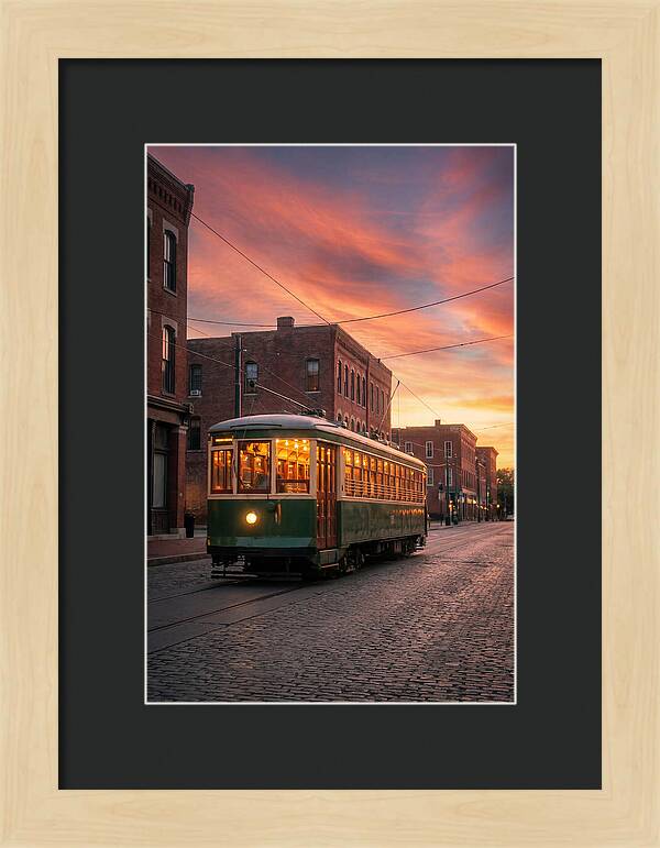 Vintage Trolley Car At Sunset