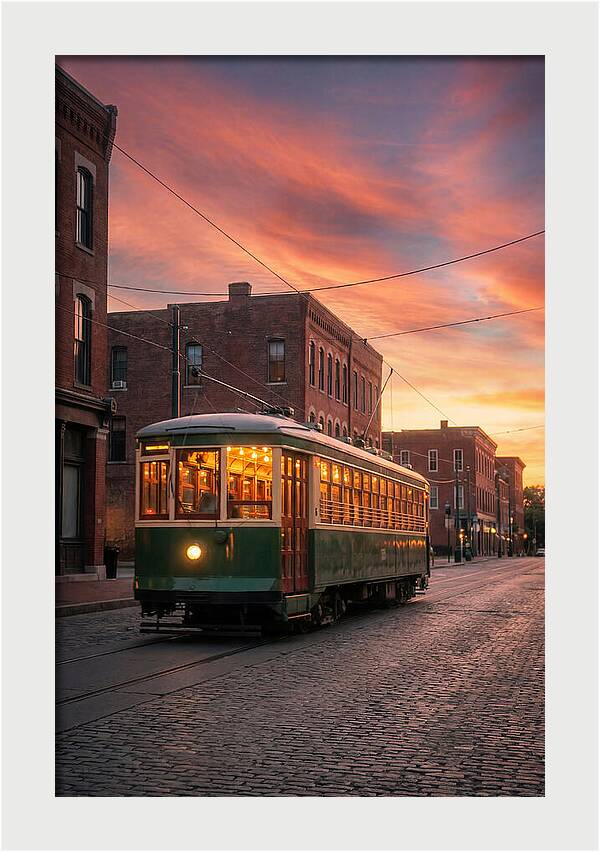 Vintage Trolley Car At Sunset