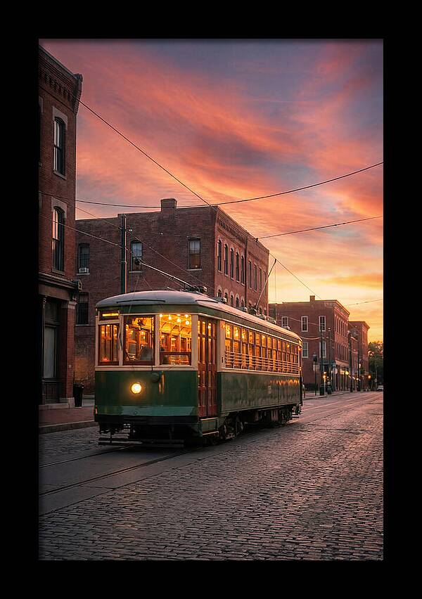 Vintage Trolley Car At Sunset