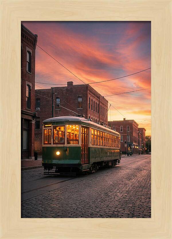Vintage Trolley Car At Sunset