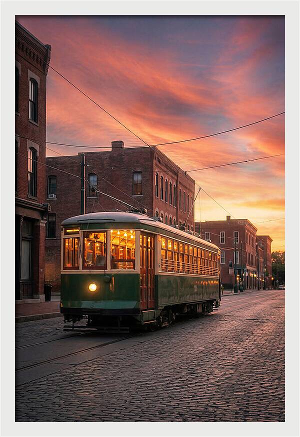 Vintage Trolley Car At Sunset