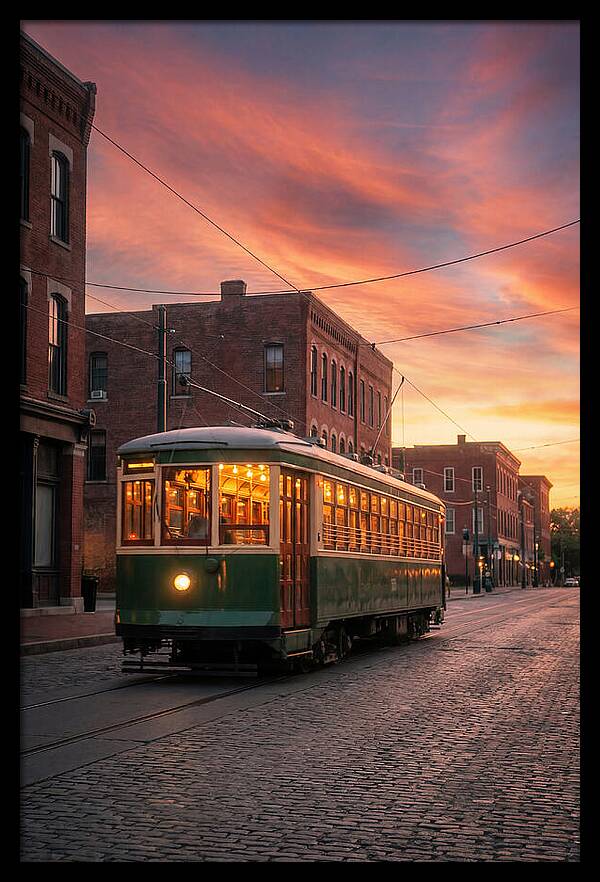 Vintage Trolley Car At Sunset