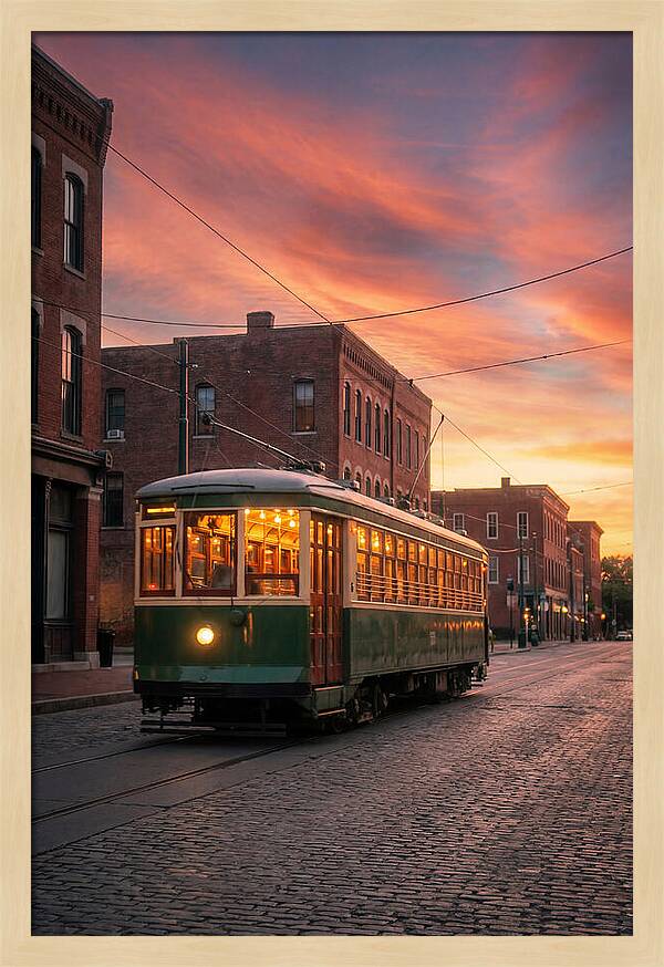 Vintage Trolley Car At Sunset