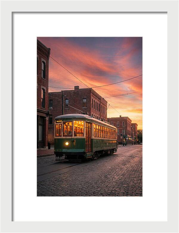 Vintage Trolley Car At Sunset