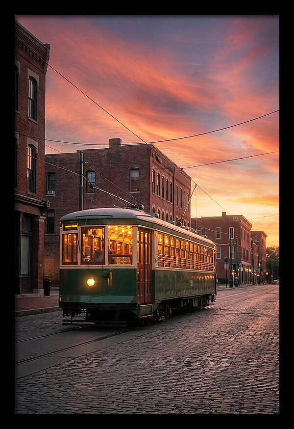 Vintage Trolley Car At Sunset