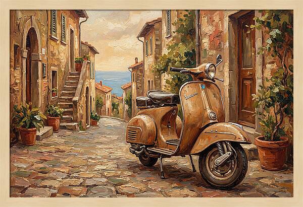 Vintage Vespa Scooter In Mediterranean Alley