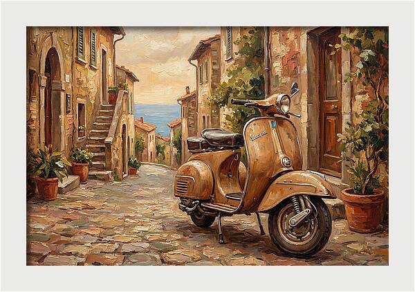 Vintage Vespa Scooter In Mediterranean Alley