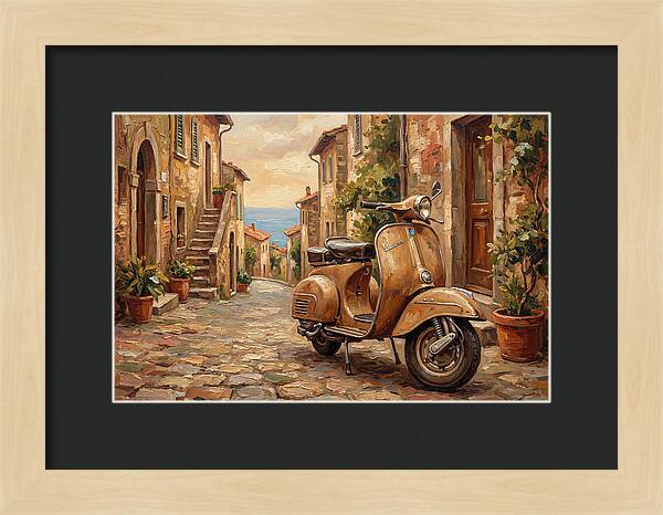Vintage Vespa Scooter In Mediterranean Alley