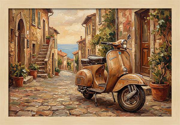 Vintage Vespa Scooter In Mediterranean Alley