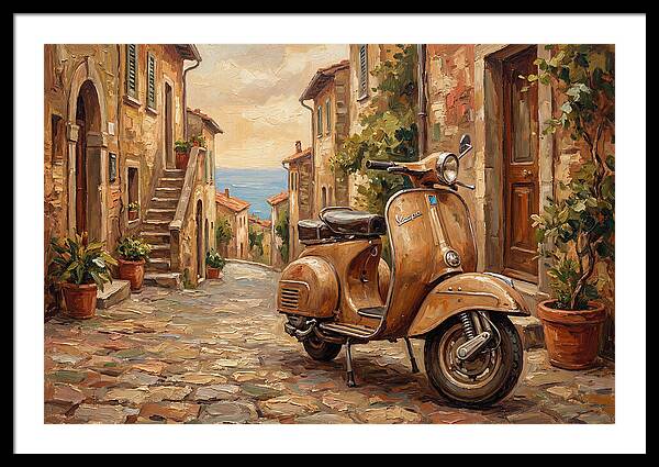 Vintage Vespa Scooter In Mediterranean Alley