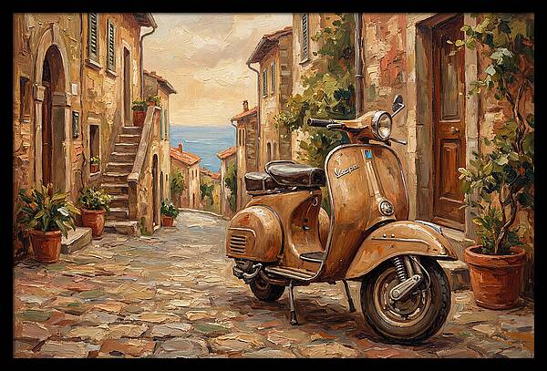 Vintage Vespa Scooter In Mediterranean Alley