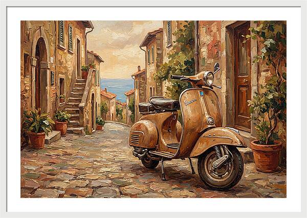 Vintage Vespa Scooter In Mediterranean Alley