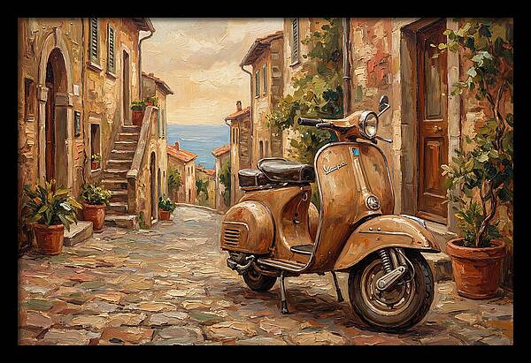 Vintage Vespa Scooter In Mediterranean Alley