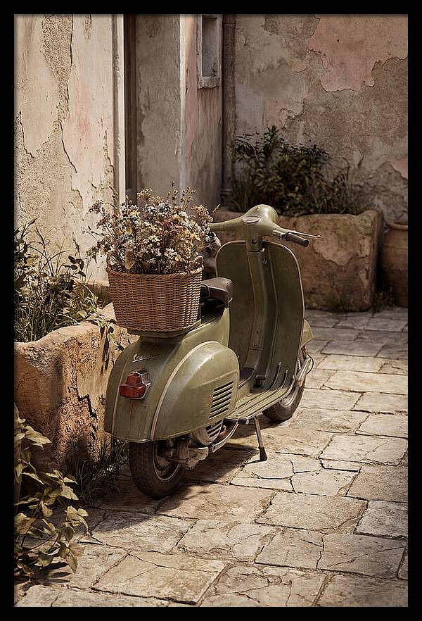 Vintage Vespa Scooter With Flowers