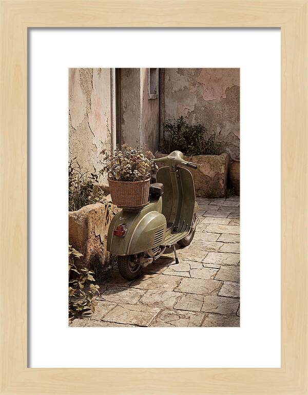Vintage Vespa Scooter With Flowers