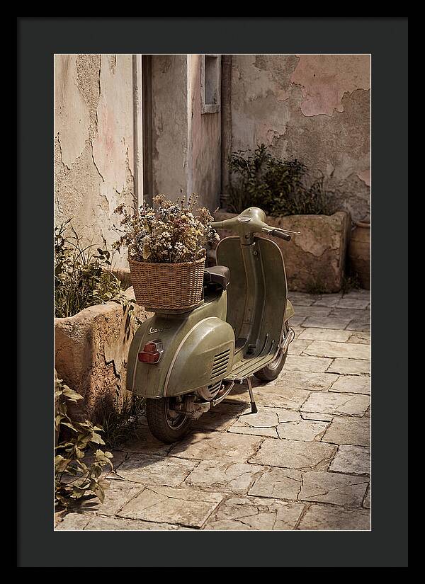 Vintage Vespa Scooter With Flowers