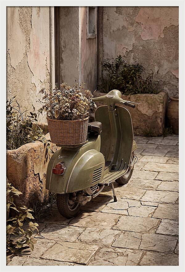 Vintage Vespa Scooter With Flowers