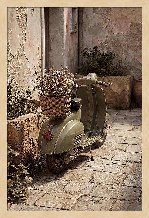 Vintage Vespa Scooter With Flowers