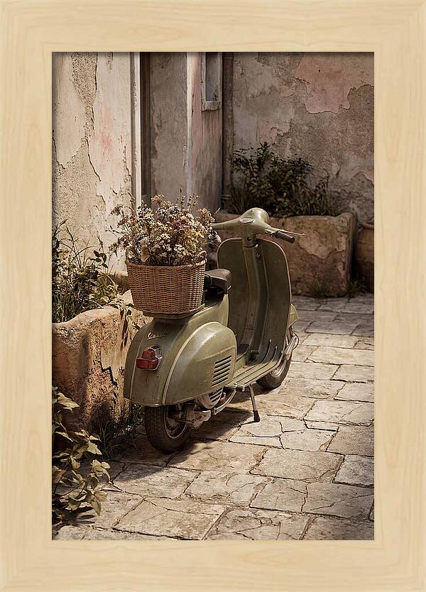 Vintage Vespa Scooter With Flowers