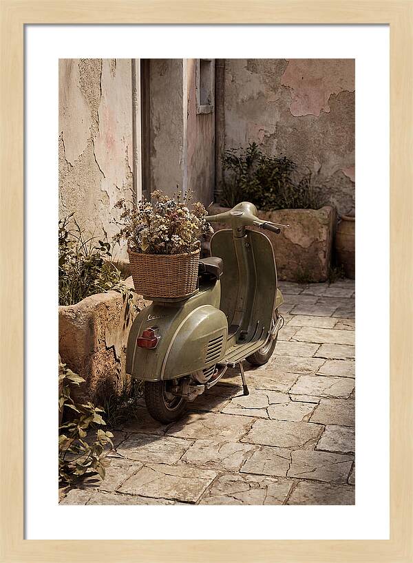 Vintage Vespa Scooter With Flowers
