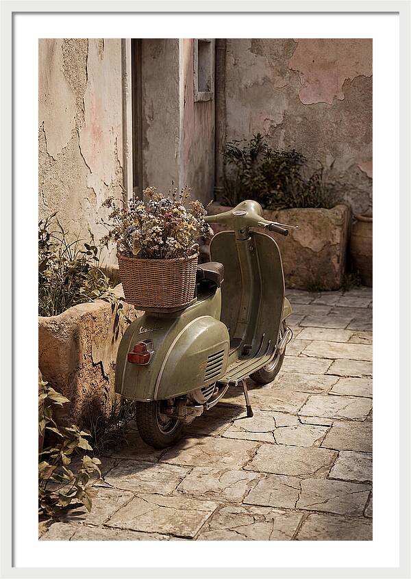 Vintage Vespa Scooter With Flowers