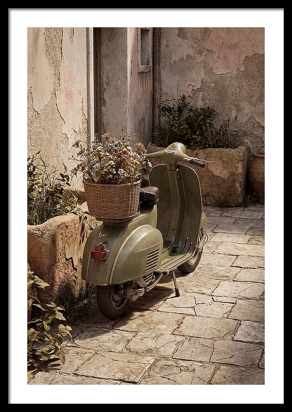 Vintage Vespa Scooter With Flowers