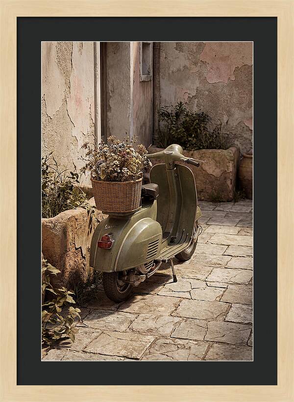 Vintage Vespa Scooter With Flowers