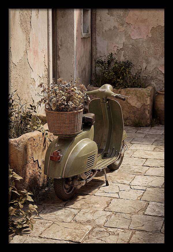 Vintage Vespa Scooter With Flowers