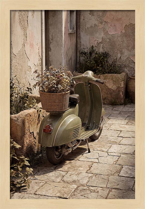 Vintage Vespa Scooter With Flowers