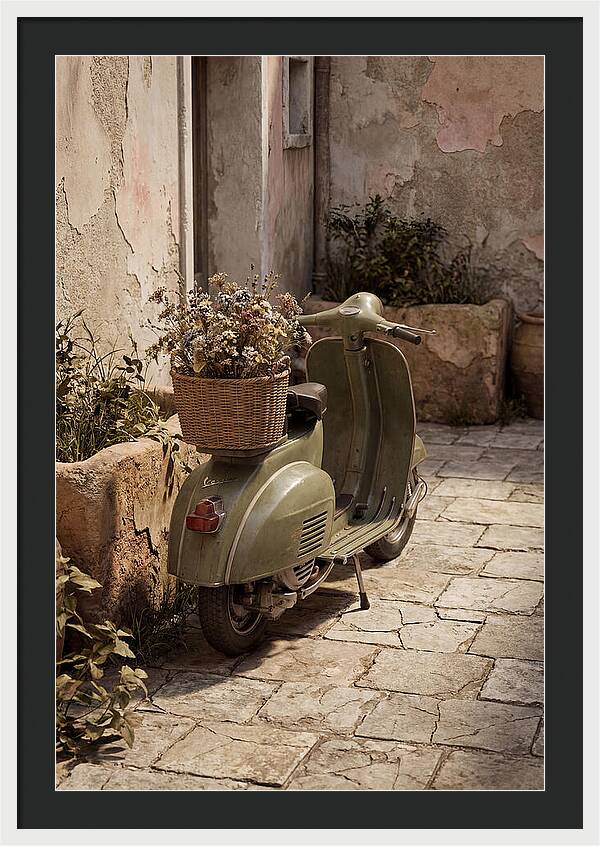Vintage Vespa Scooter With Flowers