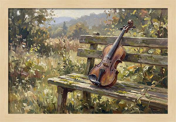 Vintage Violin On A Bench