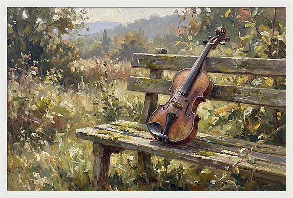 Vintage Violin On A Bench