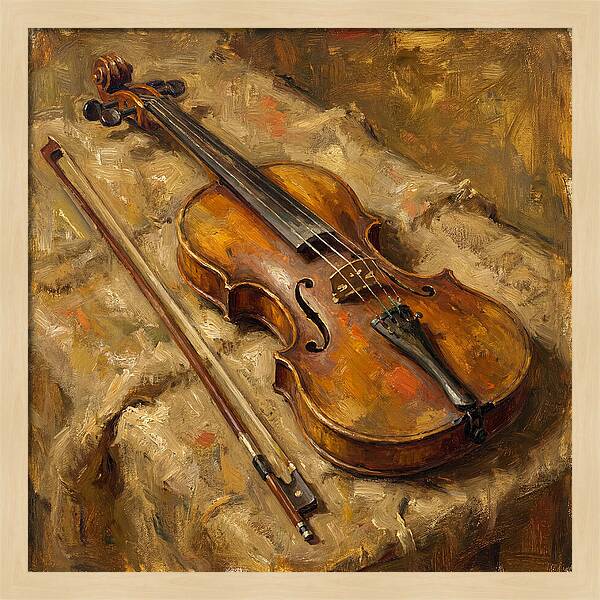Vintage Violin On Textured Fabric