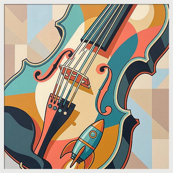 Vintage Violin With Rocket