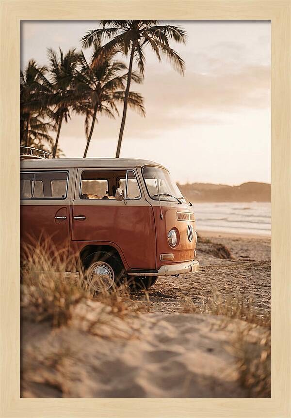 Vintage Volkswagen Bus At Sunset