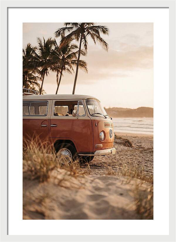 Vintage Volkswagen Bus At Sunset