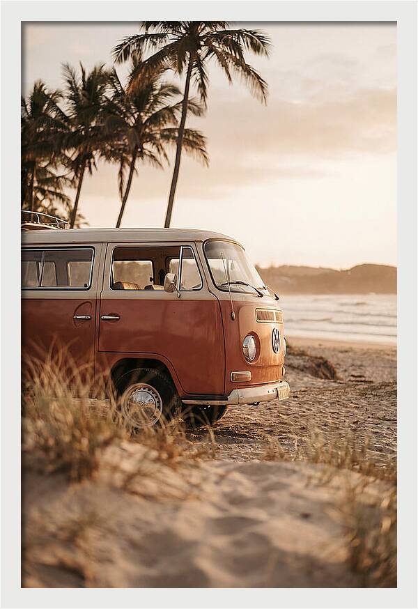 Vintage Volkswagen Bus At Sunset