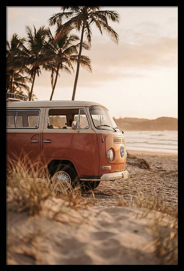 Vintage Volkswagen Bus At Sunset