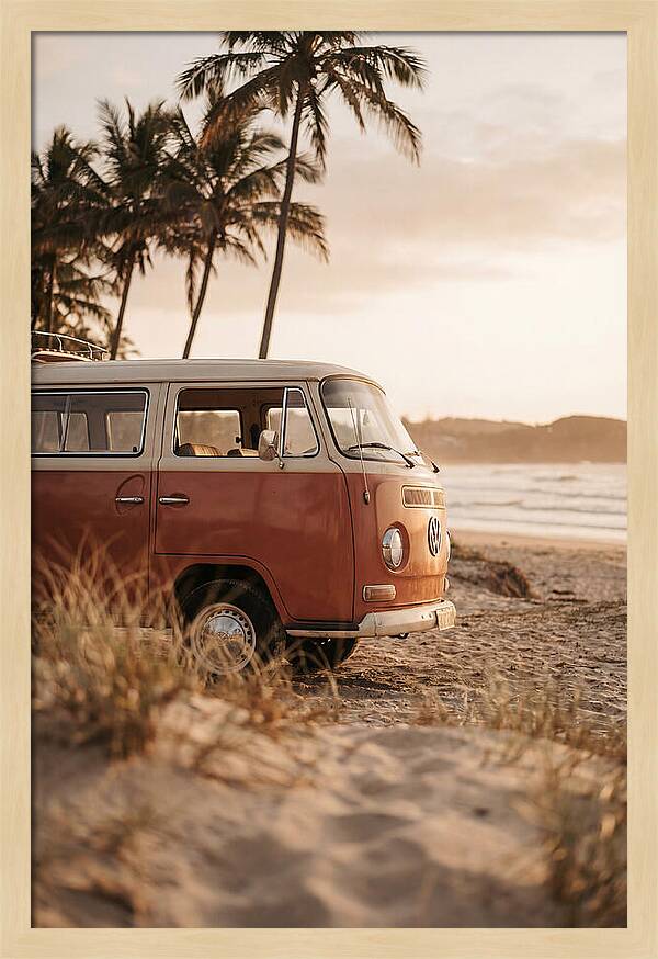 Vintage Volkswagen Bus At Sunset