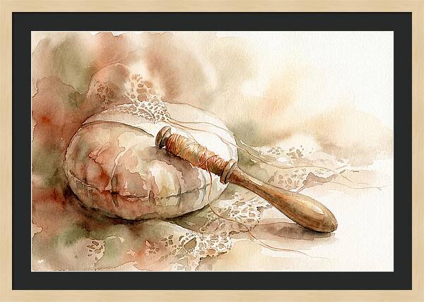 Vintage Wooden Bobbin And Lace