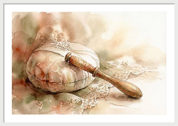 Vintage Wooden Bobbin And Lace