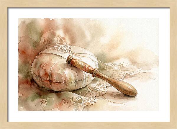 Vintage Wooden Bobbin And Lace