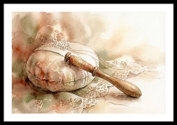 Vintage Wooden Bobbin And Lace