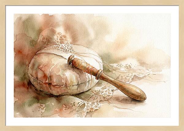 Vintage Wooden Bobbin And Lace