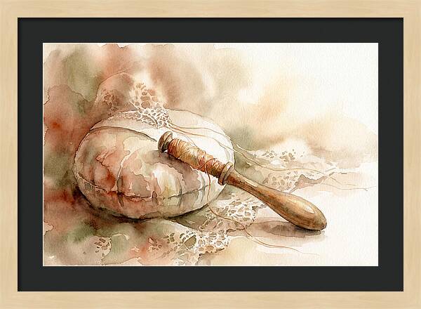 Vintage Wooden Bobbin And Lace